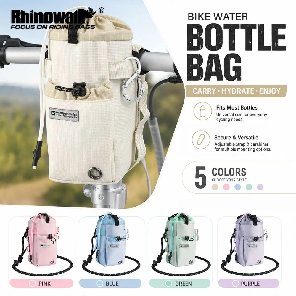 Rhinowalk Bike Water Bottle Bag Bicycle Handlebar Cup Holder Cycling Front Storage Pouch Insulated Drawstring Bottle Carrier