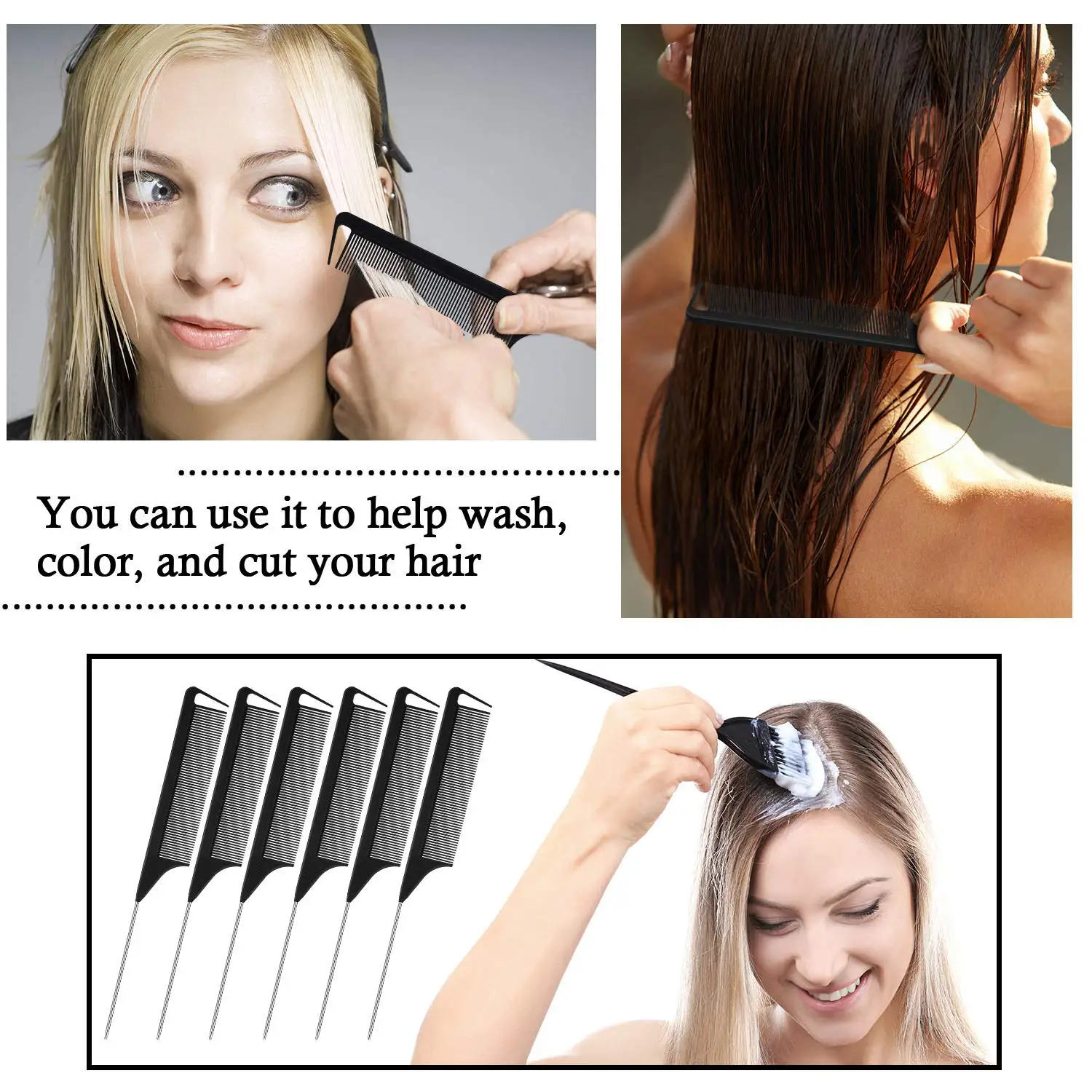 3/5Pcs Carbon Hair Comb Metal Pointed Tail Hair Parting Comb for Hair Coloring Highlighting Perm Styling Barber Hairdresser Tool