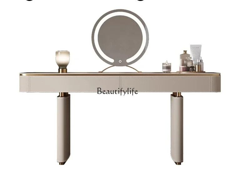 

FG40*Light luxury dressing table Italian rock slab dressing bedroom solid wood modern simple saddle leather dressing table