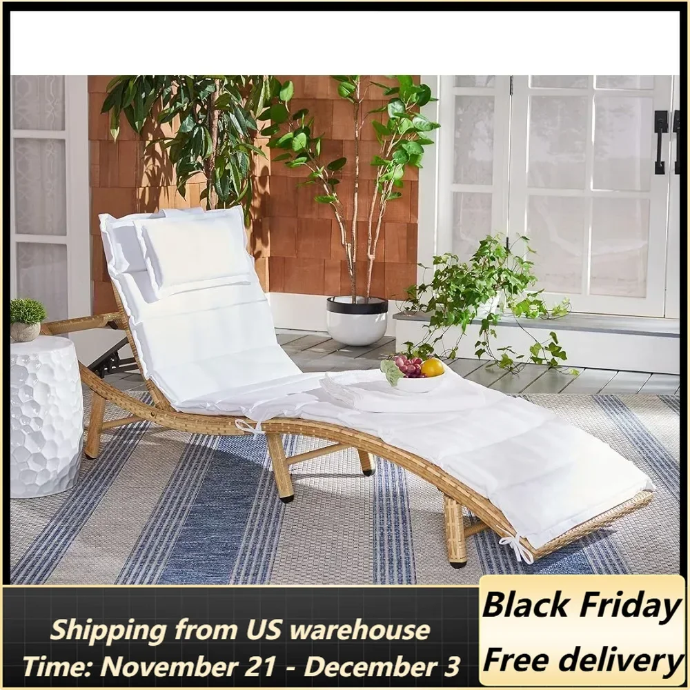 

Outdoor Collection Colley Natural Wicker/White Cushion Adjustable Recliner Chaise Lounge Chair Freight Free Relaxing Furniture