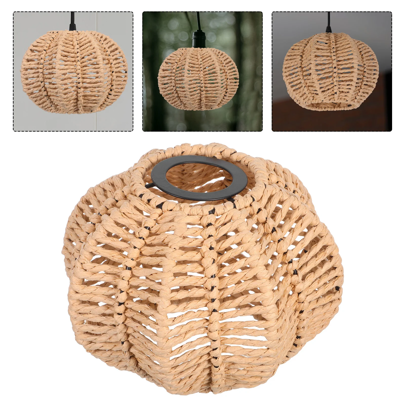 

Woven Handwoven Pumpkin Lampshade Boho Hanging Lamp Shade 4.2cm Hole Diameter Rustic Pumpkin Lantern Lampshade