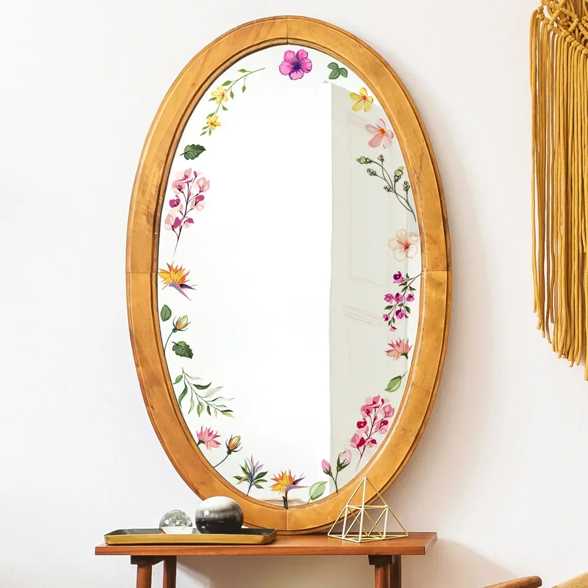 

Cartoon Pink Green Flowers Living Room Bedroom Porch Self-adhesive Wall Stickers Decoration for Home, Makeup Mirror Decor