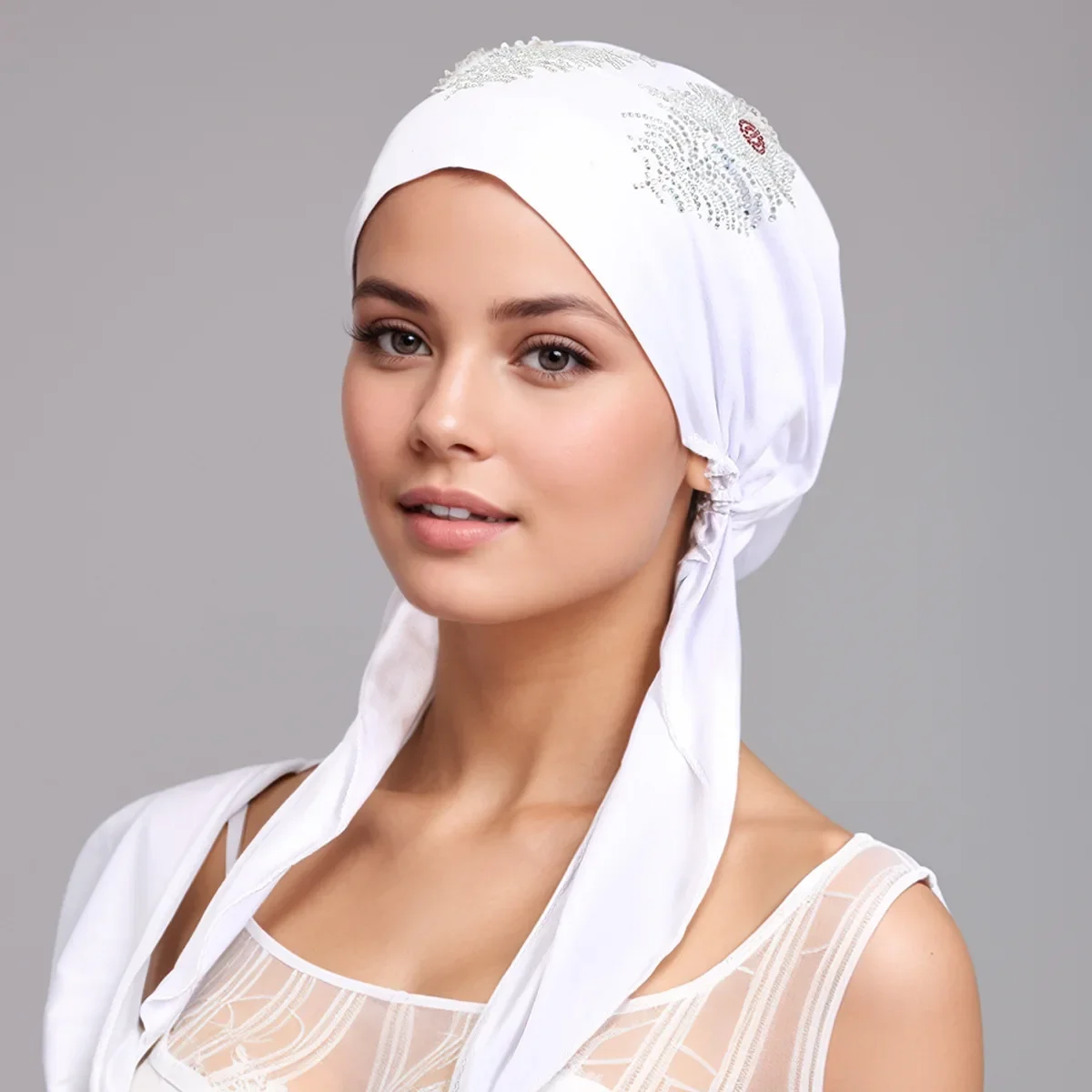 

New Rhinestone Feather Hat Women Pre-Tied Turban Muslim Hijab Bonnet Hair Loss Headscarf Head Wrap Scarf Bandanas Turbante Mujer