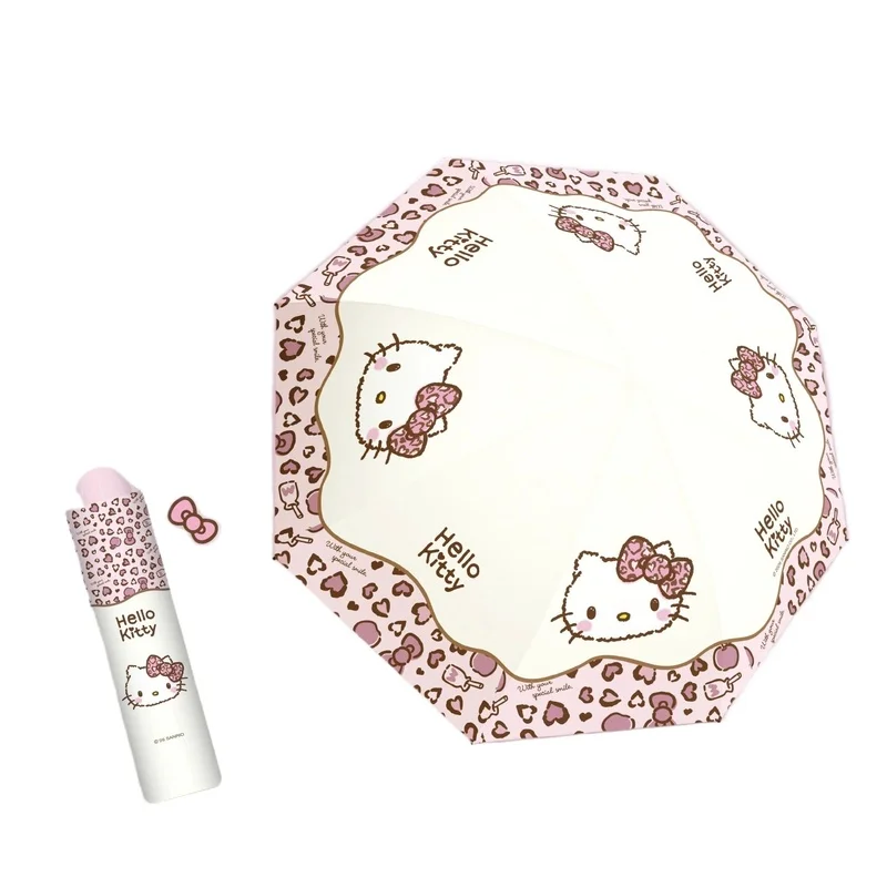 Anime My Melody Kuromi Cartoon Leopard Print Vinyl Tri-fold Manual Folding Umbrella Kawaii Portable Parasol Gift for Friends view 6