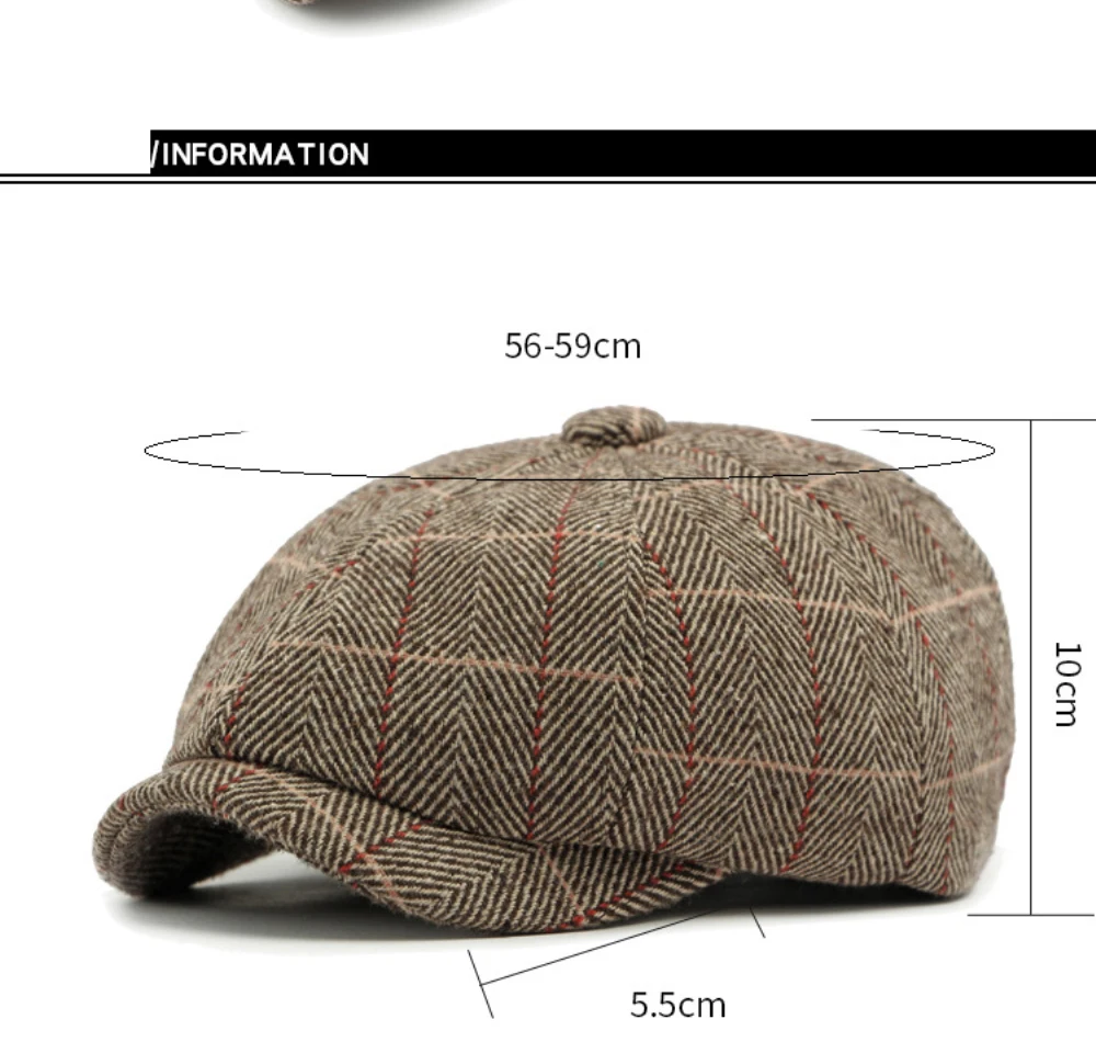 HT4557 Männer Frauen Berets Neue Herbst Winter Hut Retro Achteckige Flache Kappe Künstler Maler Baskenmütze Hut Männlich Weiblich Plaid Ivy Baskenmütze Kappe – Detail 3