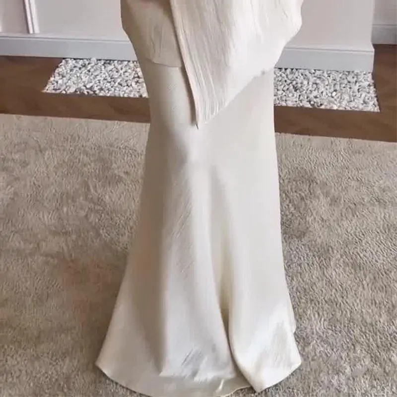 

Elegant White Long Dress V-Neck Waist-Cinching Two-Piece Set for Women Fashionable New Arrival Cross-Border Ladies' Outfit
