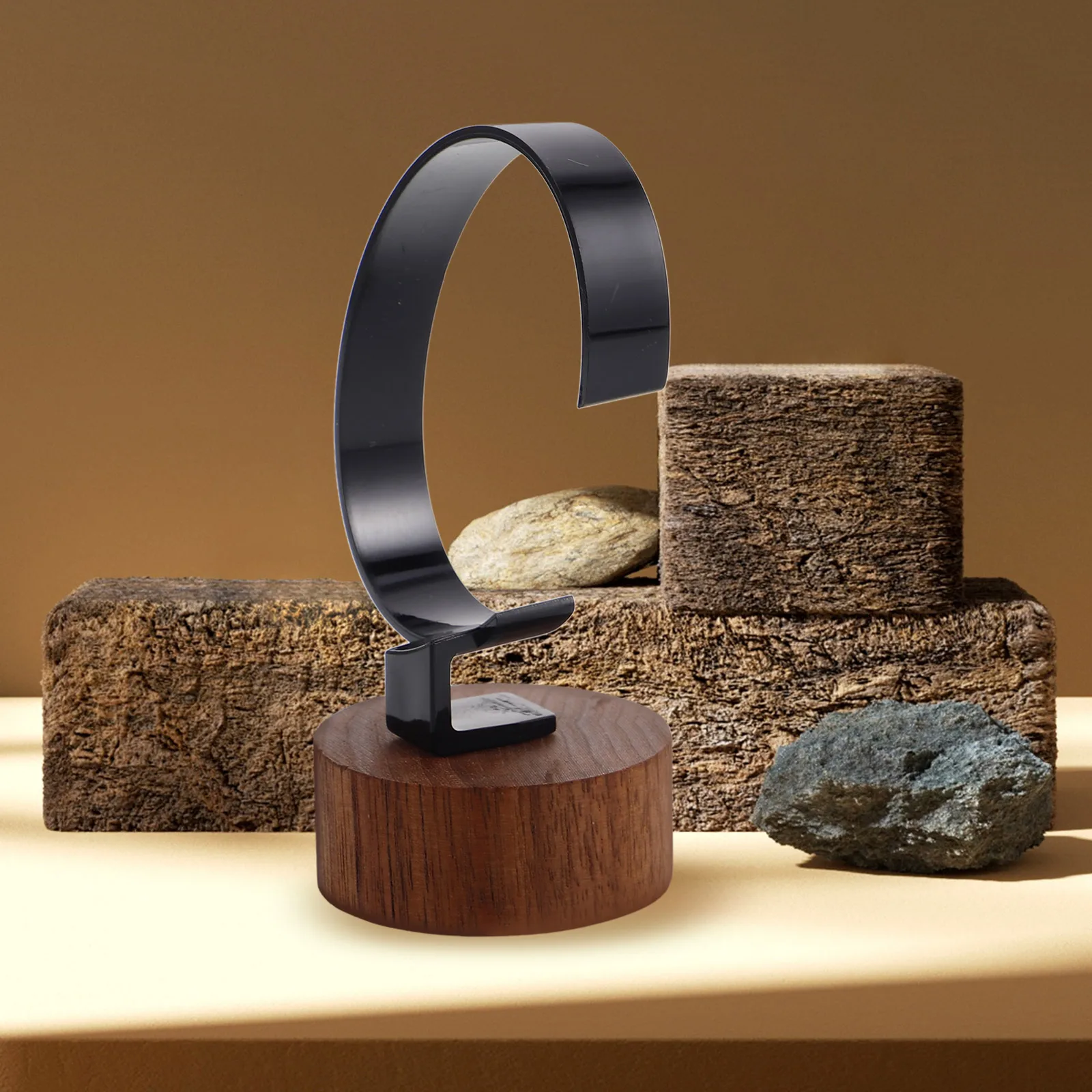 

Modern Black Acrylic Display Stand Solid Black Walnut Wood Base Watch Storage Jewelry Organizer For Home Store Wood