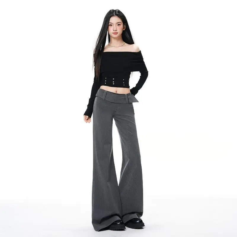 Elegant Women's Low-Waisted Micro-Flare Pants A New Style for Spring Autumn Are Loose-Fitting and Versatile Casual Flare Pants