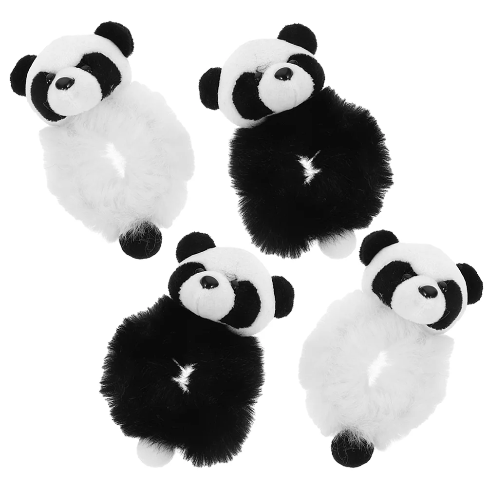 

4 Pcs Ponytail Hair Band Plush Panda Rope Accessories for Women Ties Bun Holder 1050X800X500CM Student Bridesmaid