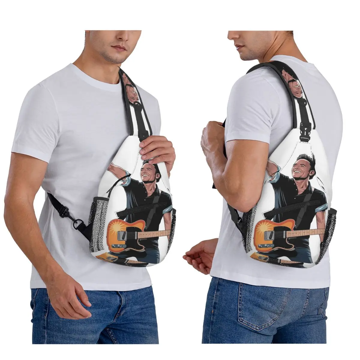 

Bruce Springsteen With Guitar Chest Bag Men Sling Crossbody Backpack Chest Bag Traveling Hiking Daypack Shoulder Bag