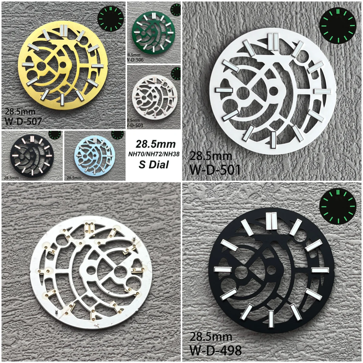 28.5mm S Dial Hollow Out Dial Fit NH70/NH72 Movement Green Luminous High-Quality Mechanical Watch Modification Accessories