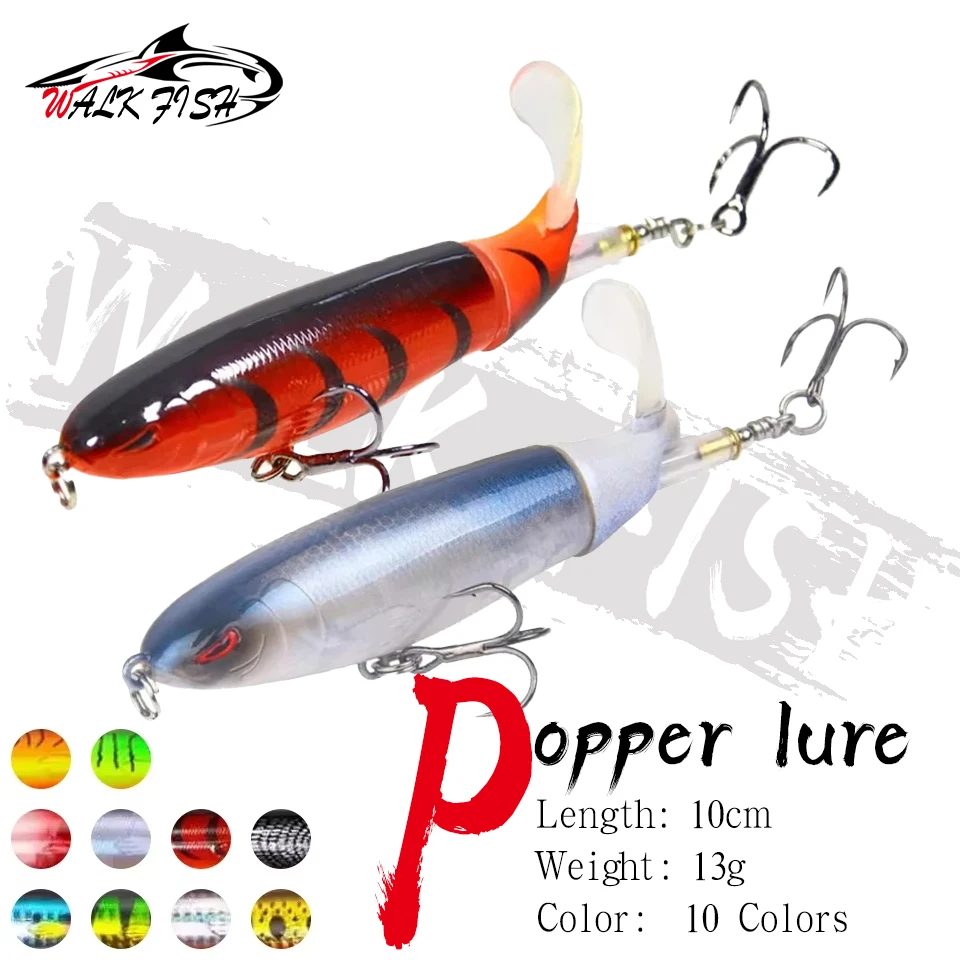 WALK FISH 1 Stück 10cm/13g Whopper Popper Künstlicher Angelköder Harter Weicher Rotierender Schwanz Angelzubehör Geer Pesca See Fluss