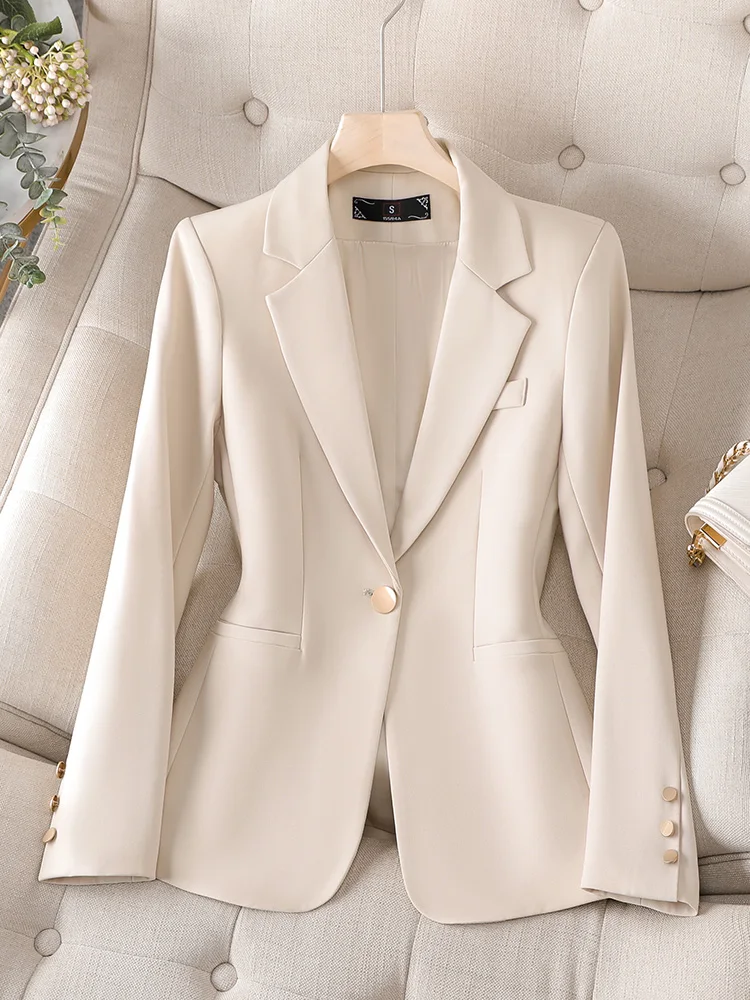 Blazer da donna alla moda giacca formale da donna Beige nero caffè manica lunga bottone singolo abbigliamento da lavoro femminile cappotto sottile