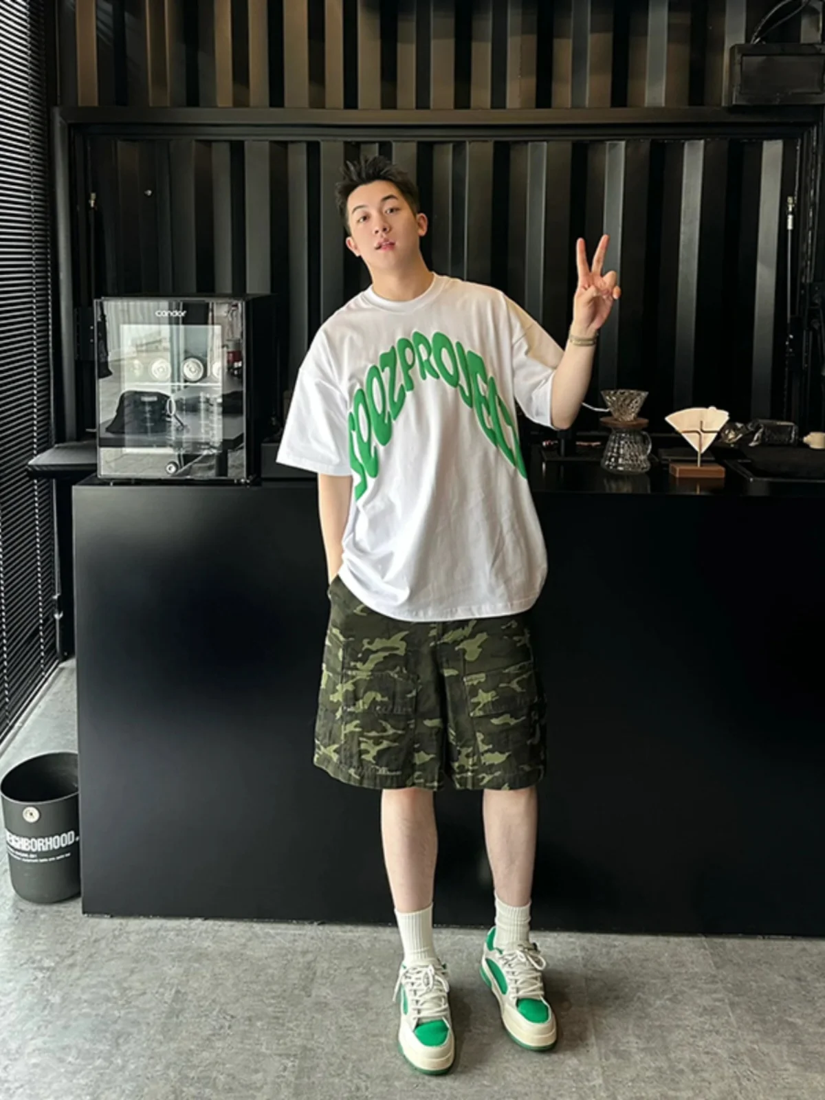 

American Camouflage Men's orts Summer Trendy Loggers Workwear Five-Quarter High Street Haome Big ket Straight Leg Pants