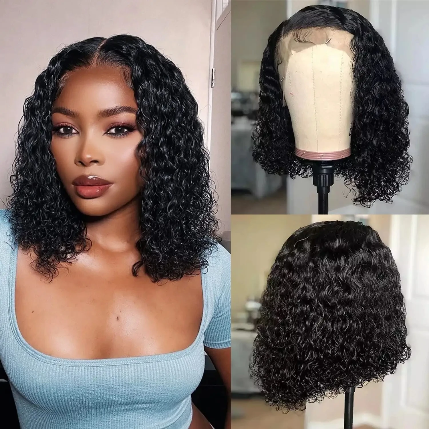 

Deep Water Wave Bob Burgundy Lace Front Wigs Human Hair 13x4 Lace Frontal Wig Short Curly Bob Wig Brazilian Bob Pre Plucked