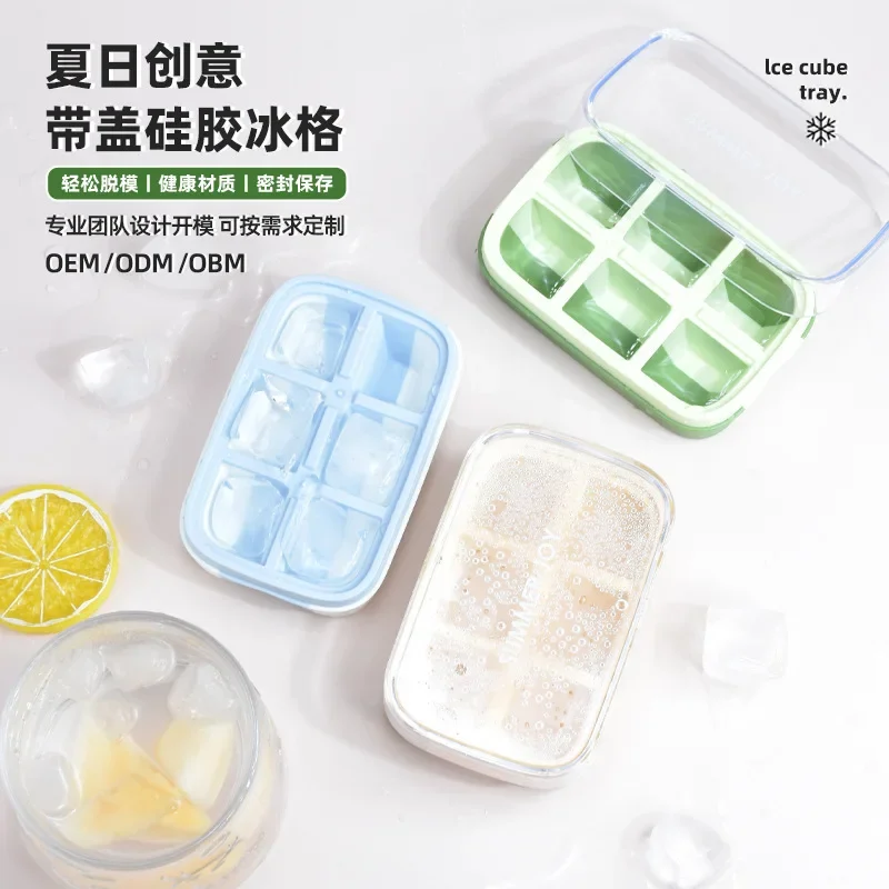 

Ice Cube Tray Mold Silicone 6 Grid Ice Cream Mold Lid Popsicle Making Chocolate Mould Summer DIY Drink Cool Tea Milk Whiskey