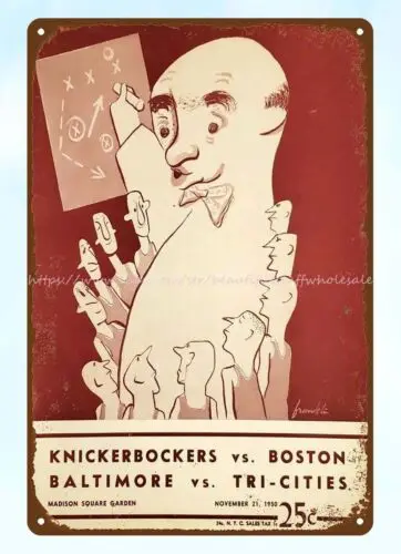 1950 basketball NY Knicks vs Celtics Baltimore vs Tri-Cities metal tin sign