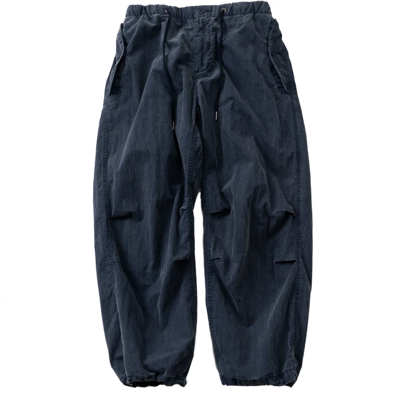 

Washed Vintage Navy Blue Loose Straight Wide Leg Casual Pants with Adjustable Trousers for Men and Women