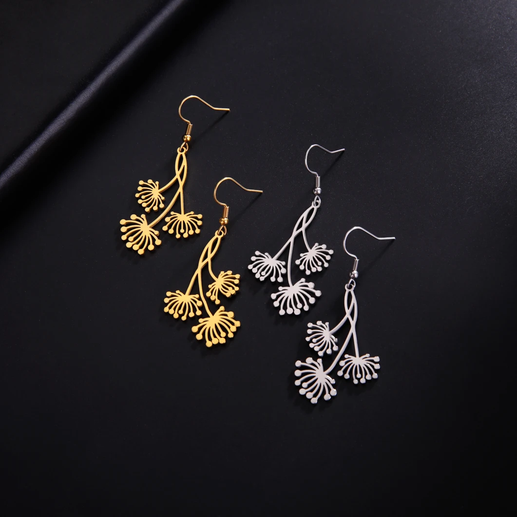

Sipuris Rose Dandelion Drop Earrings For Women Gold Color Stainless Steel Plant Earrings Bohemian Fashion Wedding Jewelry Gift