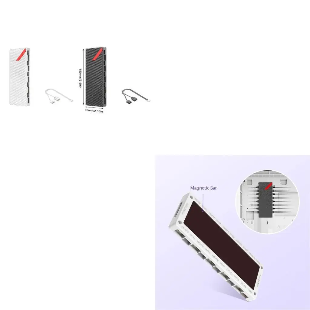 652F 10 Port ARGB+PWM Fan Hub Customizable 10 Port 5V3Pin/4Pin For Devices Wide Compatibility Enhances Gaming Aesthetics