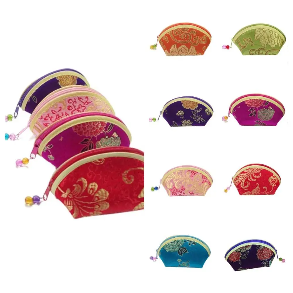 Chinese Style Multi Color Embroidery Auspicious Cloud Flower Cloth Wallet Gift Shell Coin Pouch Jewelry Storage Bag