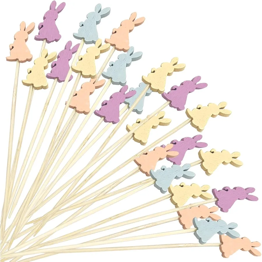 

100 PCS Easter Cocktail Picks Easter Rabbit Skewers for Appetizers Holiday Toothpicks for Appetizers Cocktail Toothpicks Bamboo