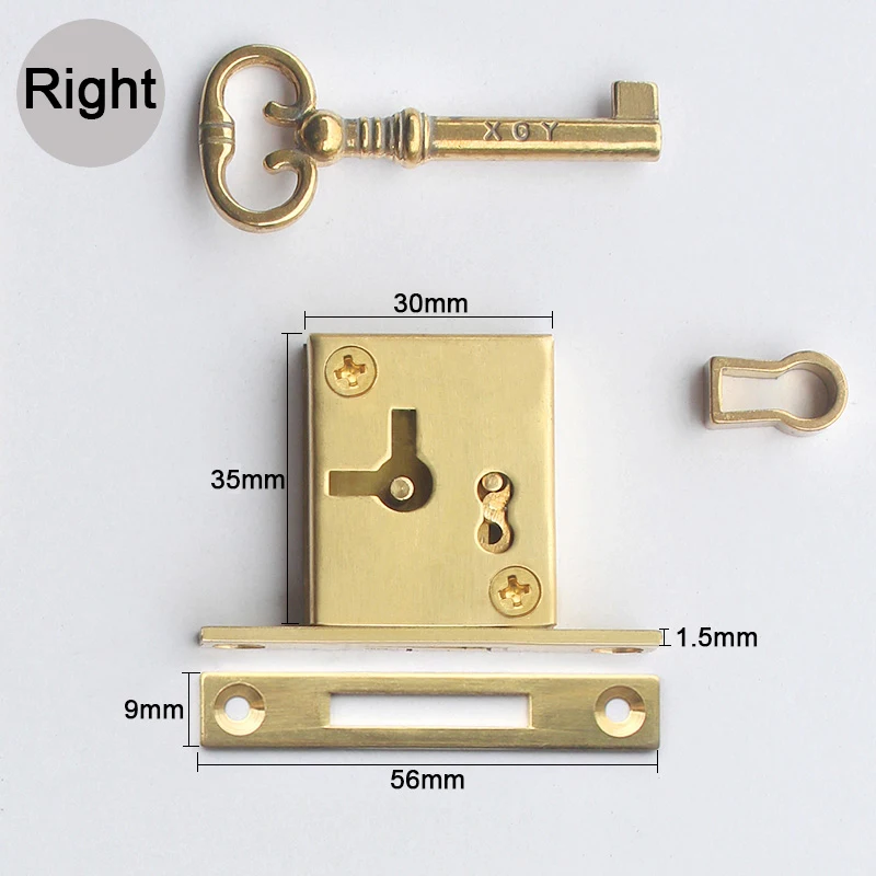 Retro 2PCS Brass Antique Drawer Cabinet Locks Hidden Furniture Cupboard Locker File Cabinet Lock Wood Case Box Dresser Lock+Key