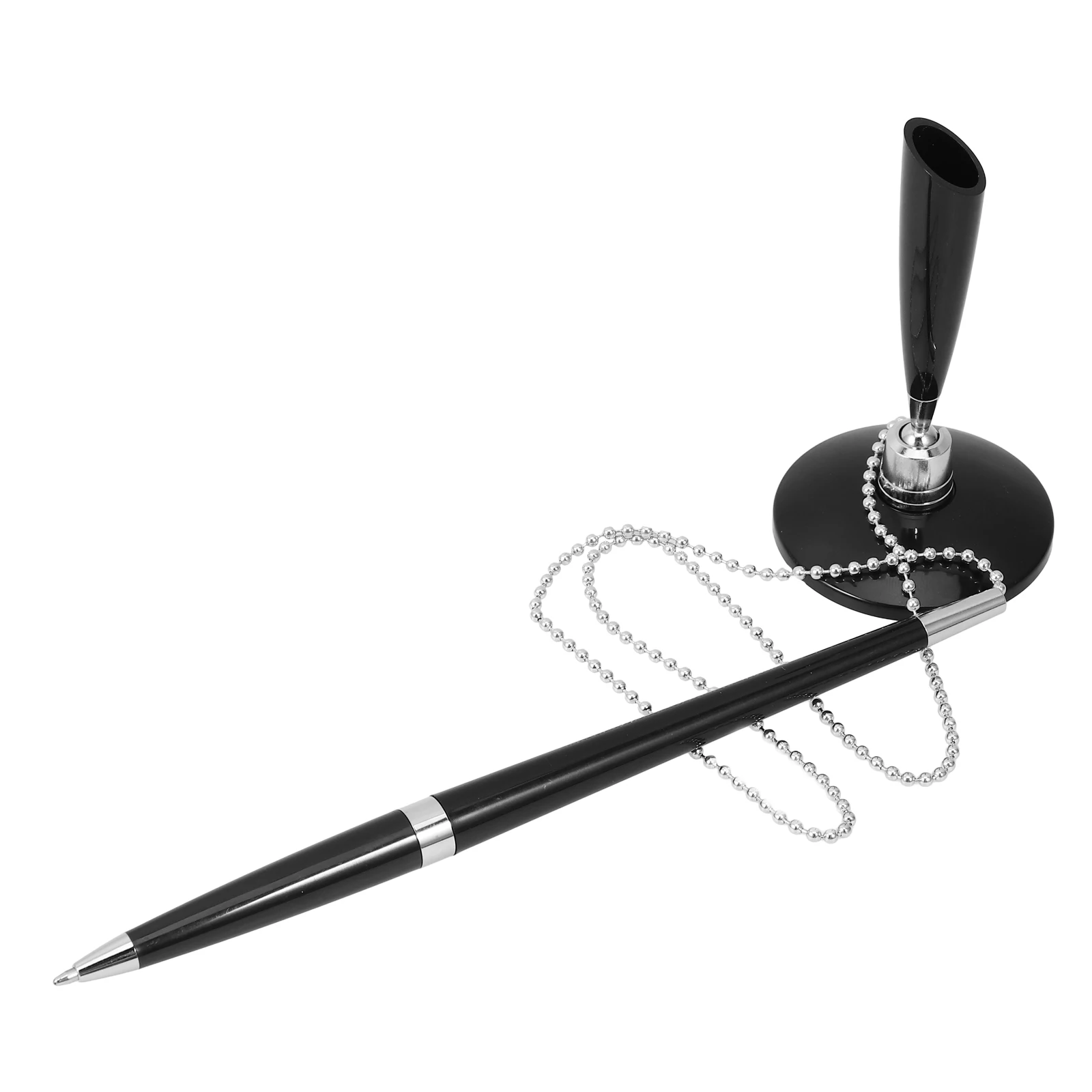 

Stainless Steel Desktop Pen with Chain Black Quick Dry Ink for Office Hotel Bank Signing Writing Notes Drawing Business