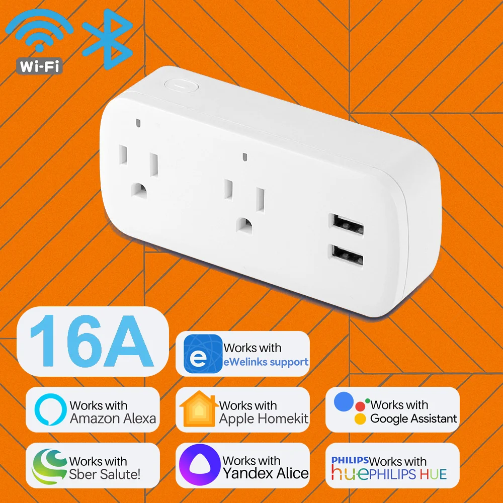 

Умная розетка Wi-Fi США 16A для управления приложением eWelink, таймер мониторинга мощности, группа обратного отсчета, голосовое управление, выключение питания, память Alexa Home