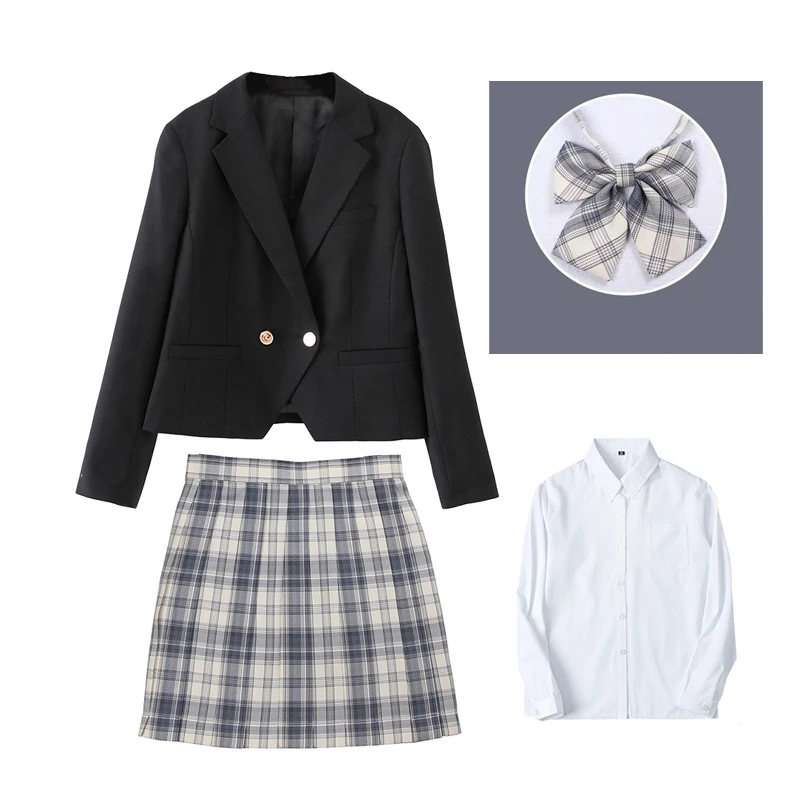 Originale JK Uniform Short Girls Blazer Tie Plaid gonna Suit Coat Plaid gonna medaglia camicia cinque pezzi femminile Sexy College Suit