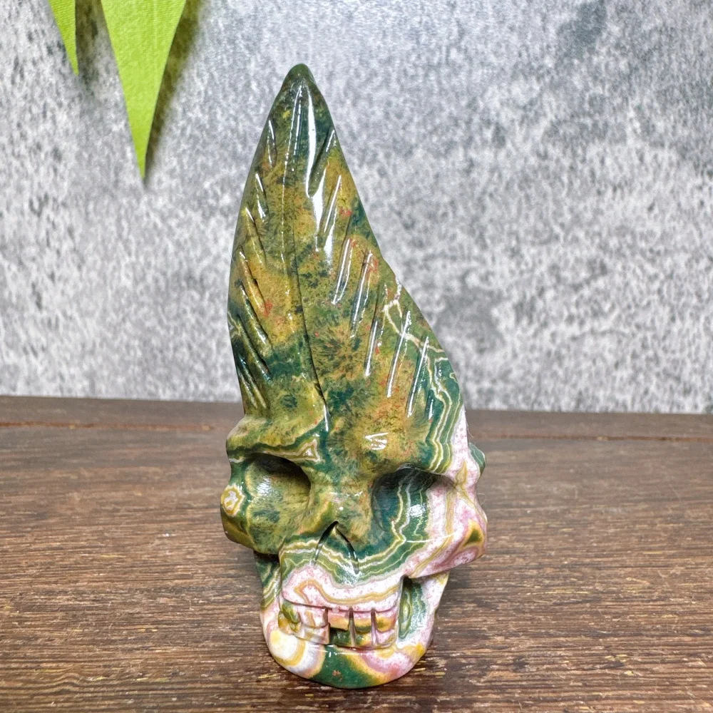 High Quality Ocean Jasper Skull Crystal Natural Stone Reiki Healing Quartz Craft Carving Beauty Gemstone Home Decor