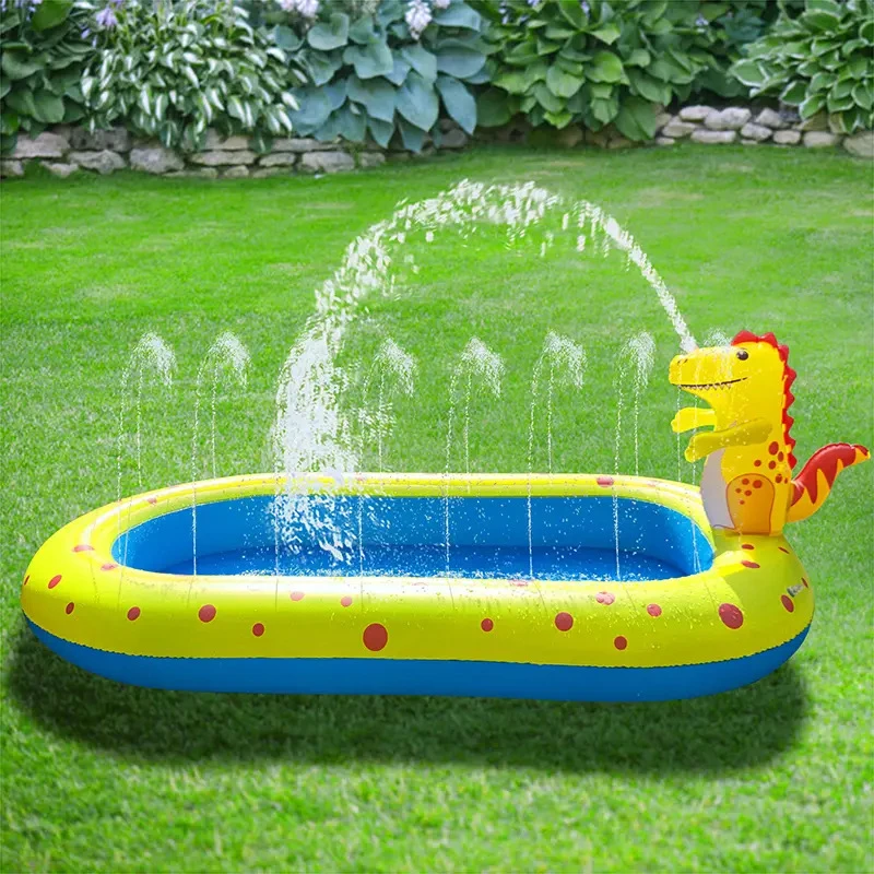 Inflatable Sprinkler Pool สําหรับเด็กน่ารักไดโนเสาร์ Kiddie Pool 3-in-1 Backyard Splash Pad ว่ายน้ํากลางแจ้งน้ําของเล่นสําหรับเด็กวัยหัดเดิน