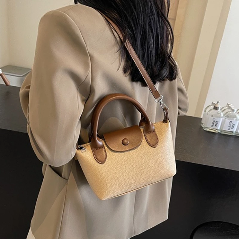 

2025 Litchi Grain Dumpling Bag - Crossbody/Shoulder Purse with Contrast Stitching, Retro & Versatile Small Tote for Women