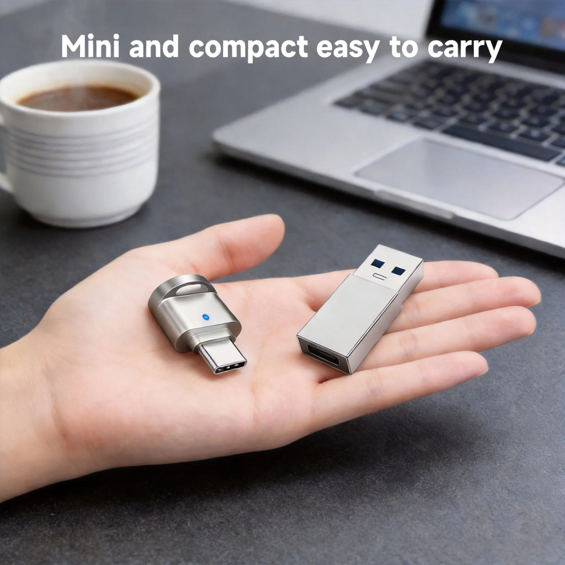 Type-C TF Card Reader with Zinc Alloy Shell, SD Card Reader, Includes USB-C to USB Adapter for Laptop, Tablet, Smartphone