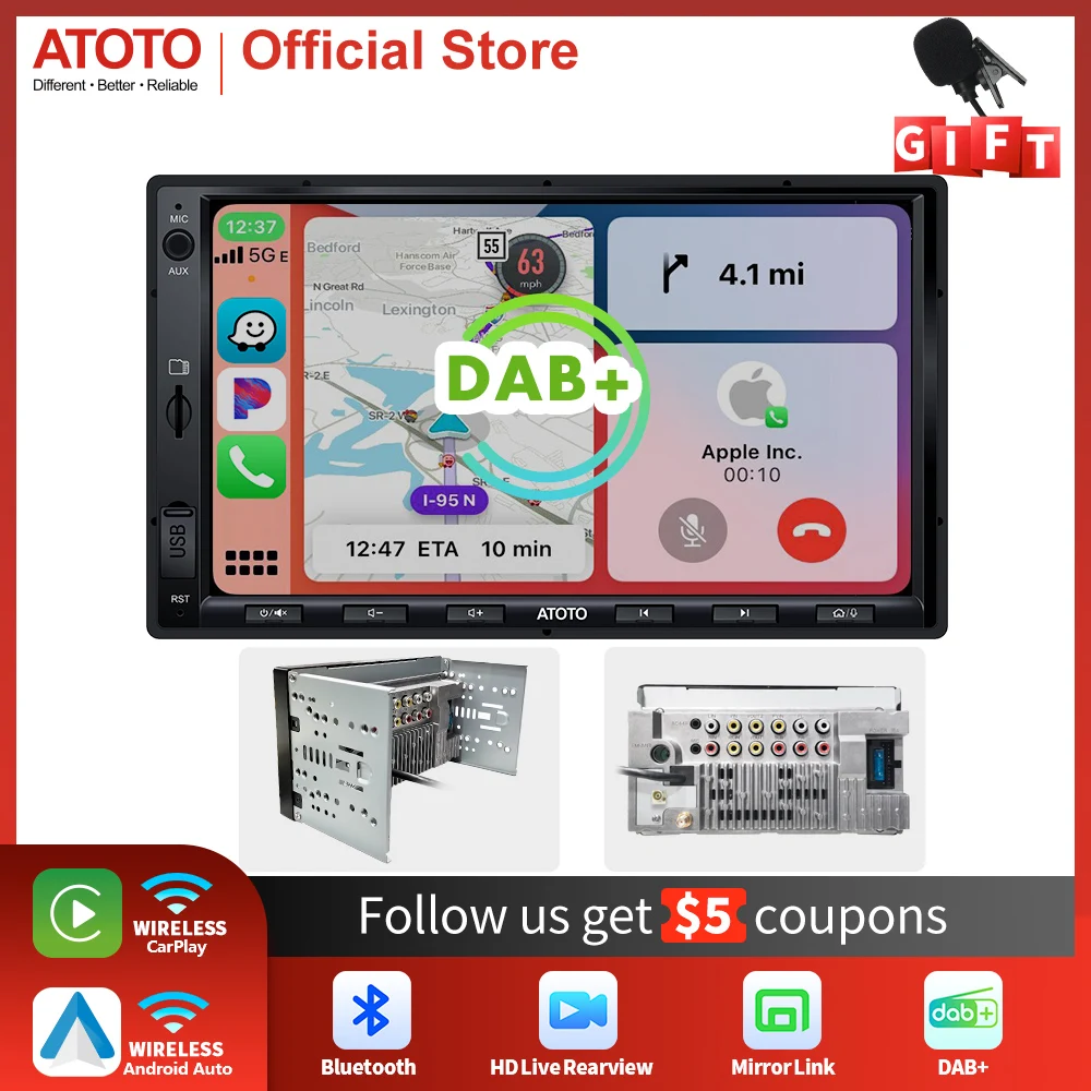 ATOTO Linux Car Radio 7 Inch 2 Din Wireless CarPlay Android Auto Screen Bluetooth SiriusXM DAB Stereo Multimedia Play F7G2A7XED