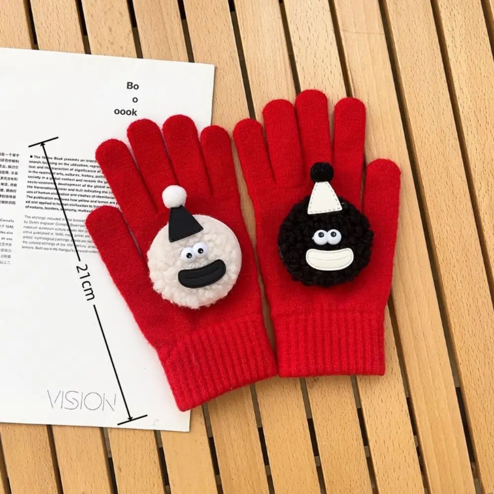 Gants d'écran tactile de dessin animé pour femmes, pierres, boule, doigt, vert froid, chaud, extérieur, hiver, mignon, drôle, cadeau