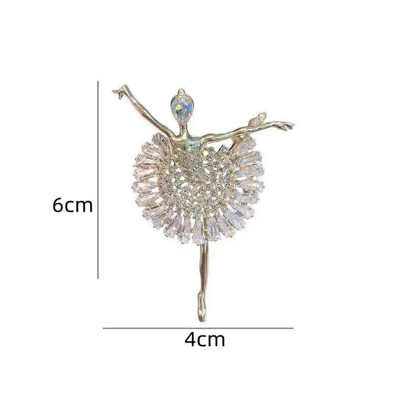 Ballerina Beautiful Ballet Girl Brooches Shiny Full Rhinestone Gold Color Graceful Dancer Hijab Pins Brooch Accessories Jewelry