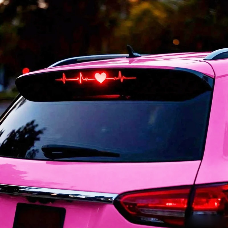 3D Carbon Fiber Love Heartbeat Brake Light Sticker Universal Car Rear Window Decal for SUV Sedan Hatchback MPV Safety Signs