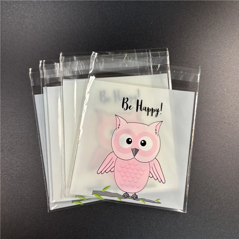 100pcs Happy Owl Cookie Packaging Bags Plastic Self-Adhesive Wedding Candy Gift Decoration Biscuits Bags view 3