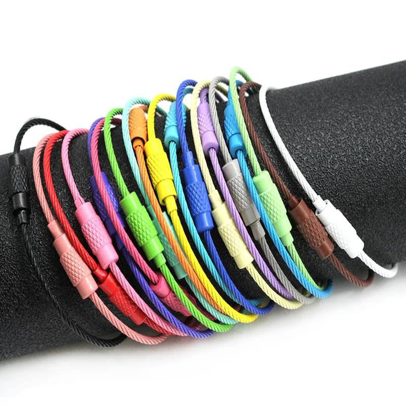 20-10Pcs Stainless Steel Wire Keychain for Luggage Tags Cable Loop Screw Lock Rope Key Holder Keyring Key Chain Outdoor Tools