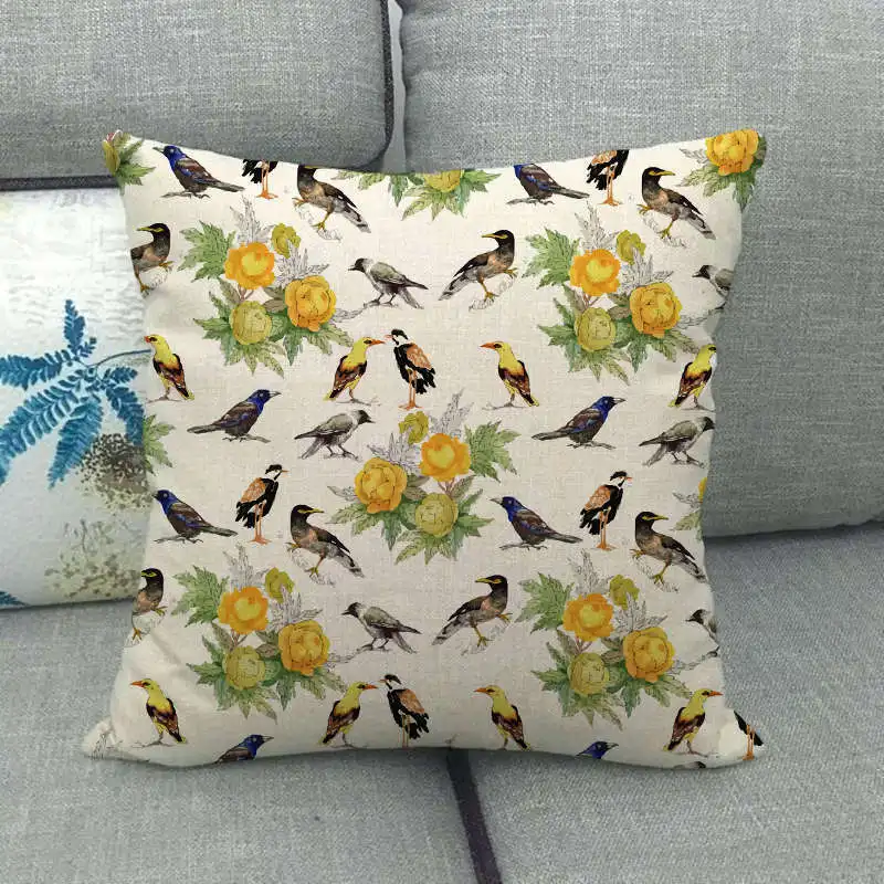 Cute Bird Pillowcase Colorful Bird Office Chairs Pillows Case for Living Room Bed Sofa Pillow Covers Decorative Room Aesthetics