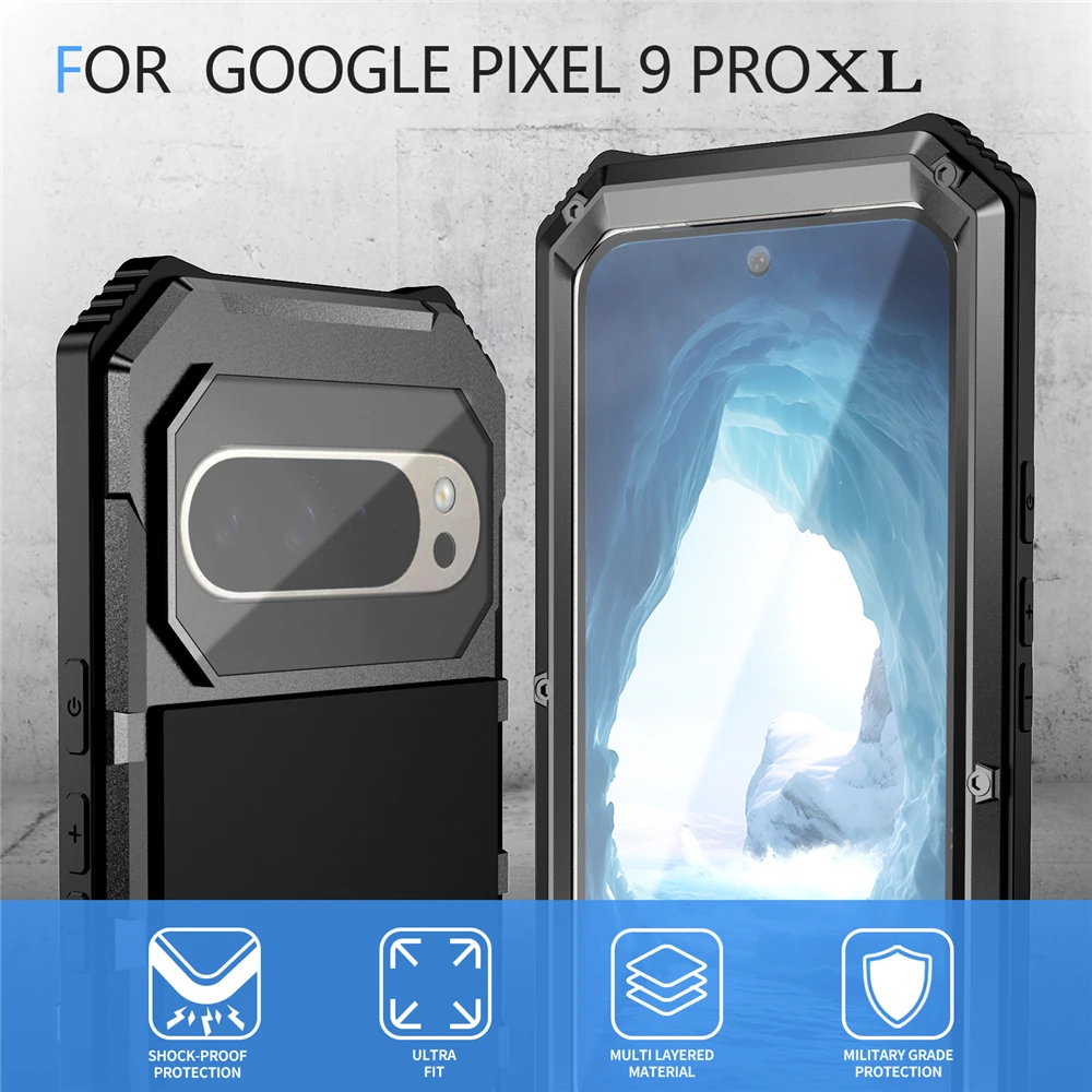 For Google Pixel 9 10 Pro XL Case Metal Heavy Duty Armor Shockproof Phone Cover With Built-in Screen Protection Full Cover Coque