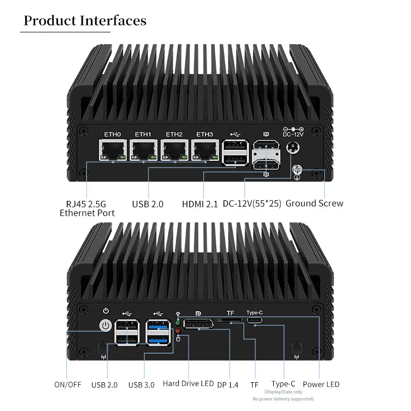 Mini Soft Routing Desktop Computer, Intel 12th Gen, N100, i3-N305, 4xi266-V, 2.5Gbps, DP, 2x HDMI, Type-C, Triple Displays