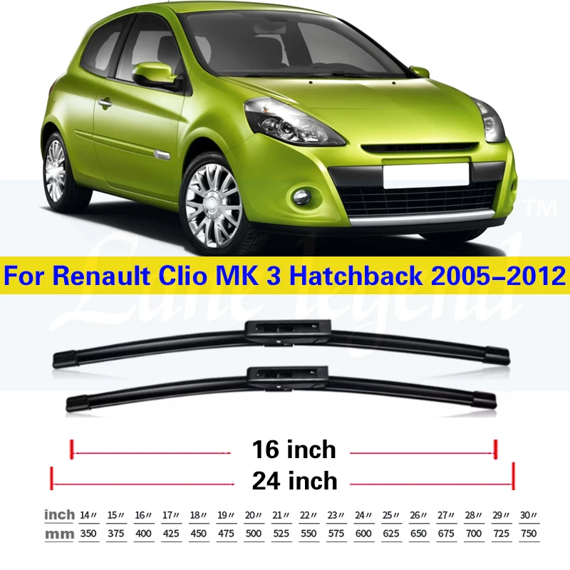 Wiper Front & Rear Wiper Blades Set For Renault Clio MK 3 Hatchback 2005-2012 2006 2007 Windshield Windscreen Window 24\