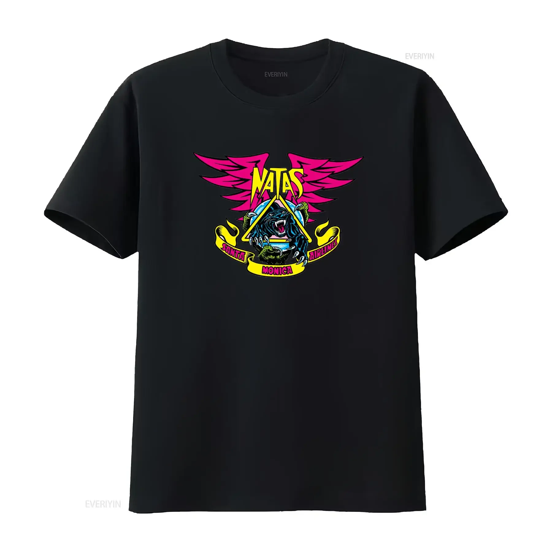 Natas Santa Monica T Shirt with Panther Wings Design Cool Streetwear for Men vintage Washed Unisex streetwear fashion Soft