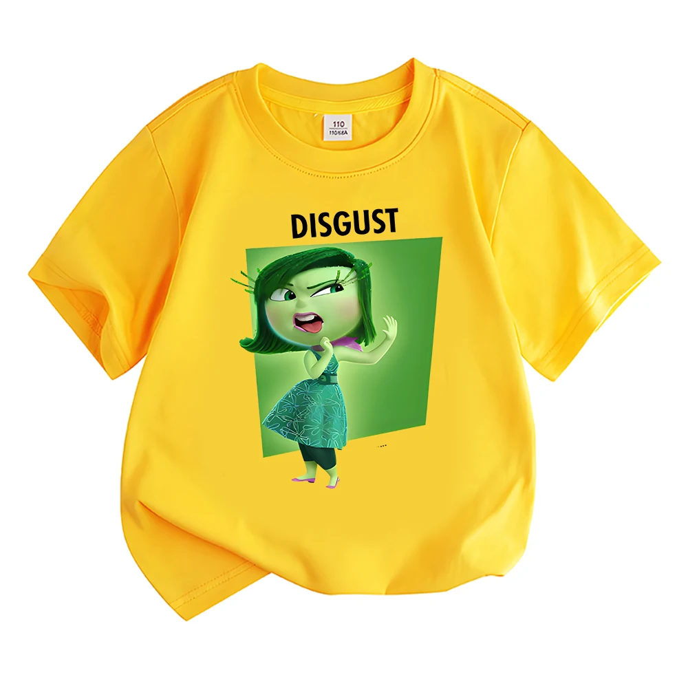 Camiseta de dibujos animados para niños y niñas, camisa de algodón de manga corta, Disgust Inside Out 2