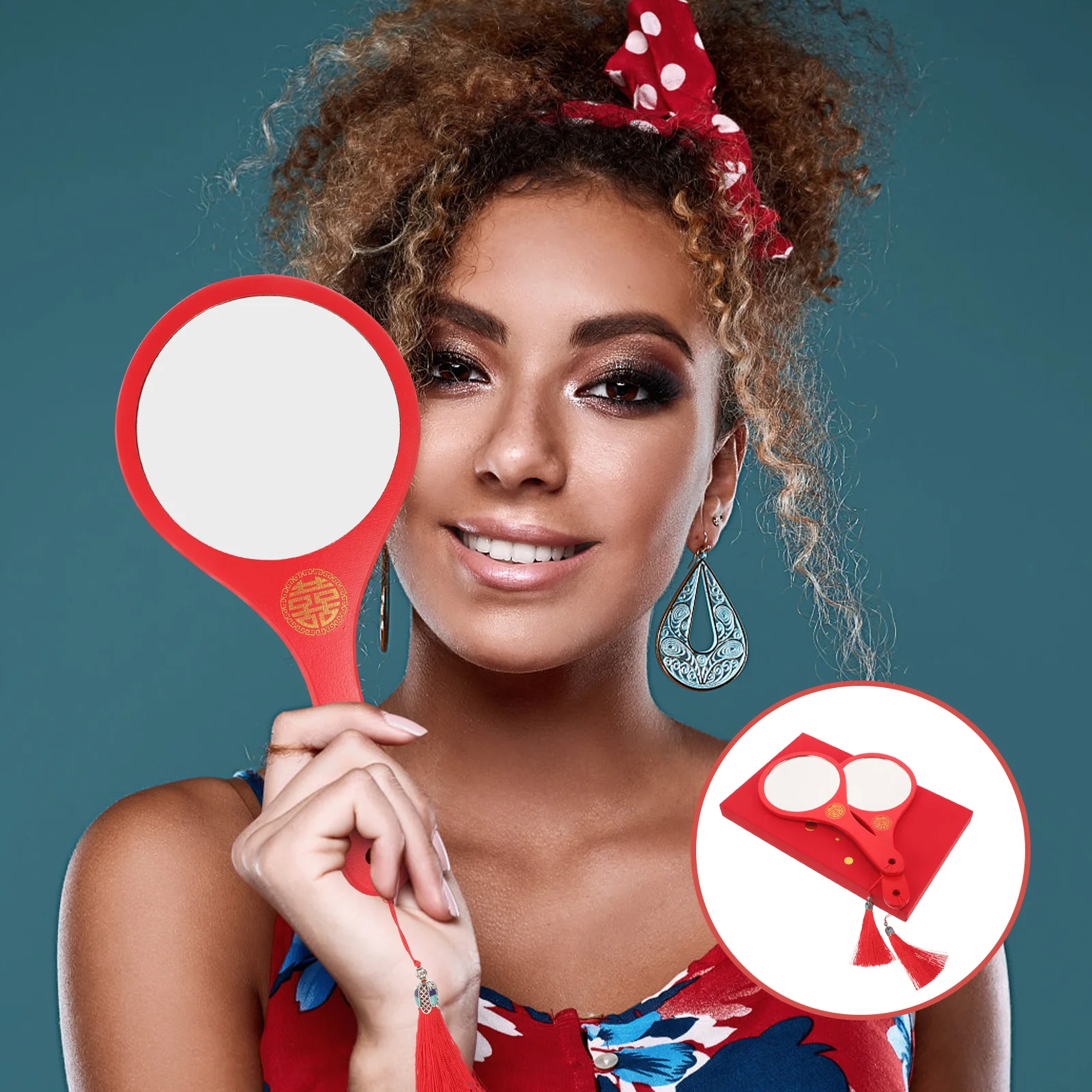 

1Pair Bridal Handheld Makeup Mirrors Tassel Wedding Compact Mirror Bride Bridesmaids Gifts Small Hand Mirror for Wedding