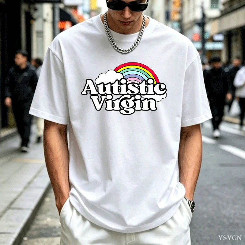 Autistic Virgin Men T Shirt Funny Cotton Short Sleeve Autism Tee Shirt Virginity T-shirt Harajuku Mens Designer Clothing Tops