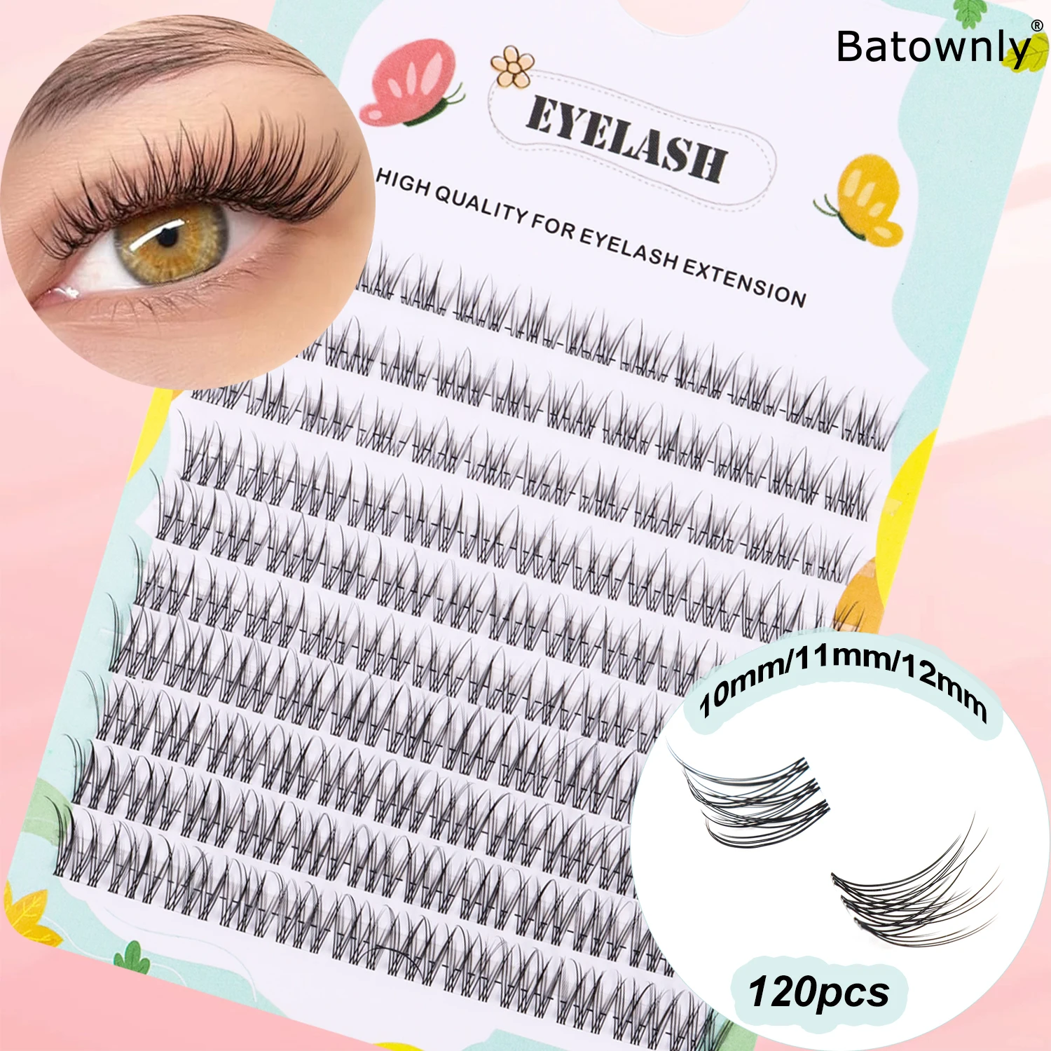 120 cluster de cílios naturais cluster rabo de peixe estilo fada cílios postiços c onda 10-11-12mm tamanho misto cílios diy