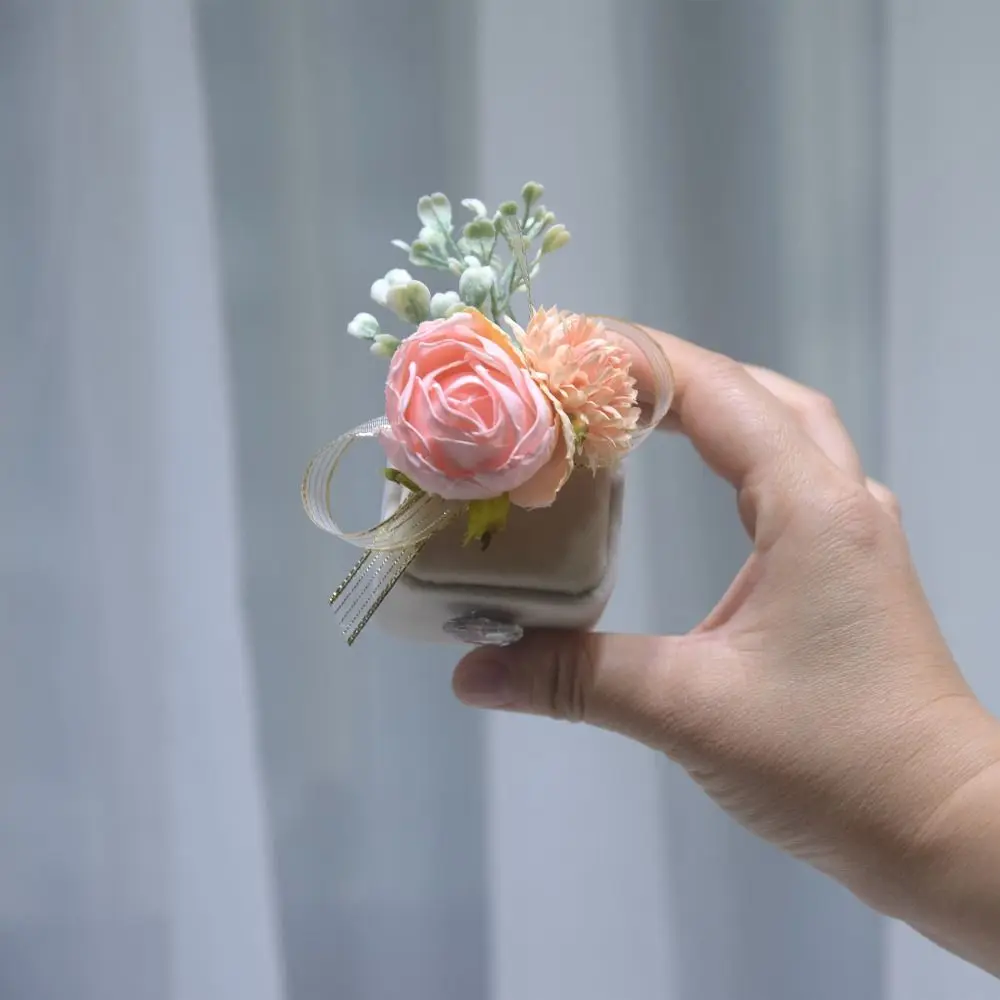 Heart Shaped Wedding Ring Box Artificial Flower Smooth Material Heart Jewelry Box Romantic Design Compact Structure Ring Box